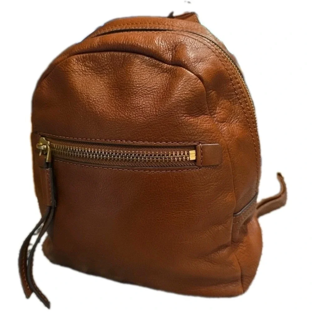 Fossil Megan Brown Leather Mini Small Backpack Zipper Pockets 10.5 X 9 X 4